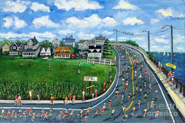 Landscape Poster featuring the painting Falmouth Road Race Running Falmouth by Rita Brown