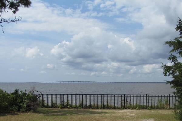 Roanoke Island Poster featuring the photograph Far Away Bridge by Cathy Lindsey