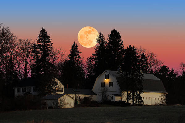 Moon Poster featuring the photograph Farmhouse Moonrise by Larry Landolfi