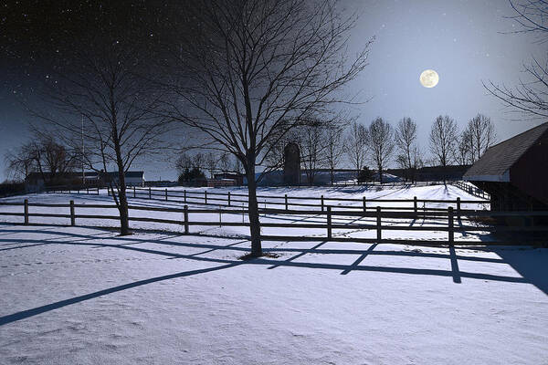 Astronomy Poster featuring the photograph Farmyard Winter Moonrise by Larry Landolfi
