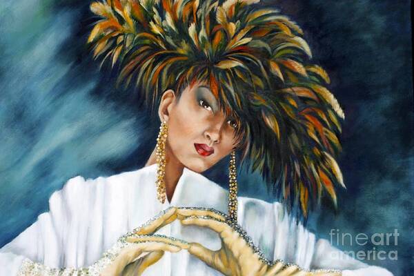 Feathers Poster featuring the painting Feather Lady by Myra Goldick