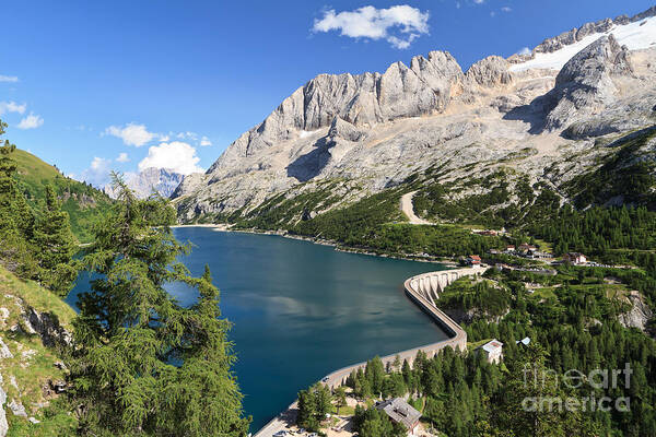 Alpine Poster featuring the photograph Fedaia pass with lake by Antonio Scarpi