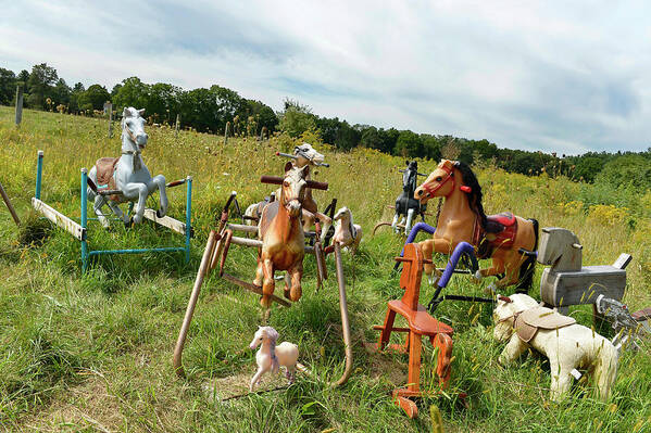 Tranquility Poster featuring the photograph Field Of Vintage Rocking Horses by Paul Marotta