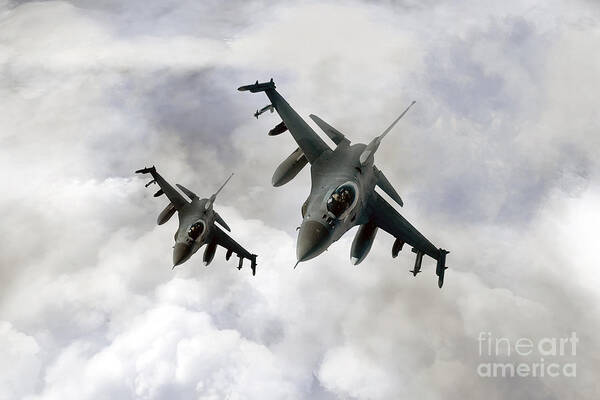 F16 Fighting Falcon Poster featuring the digital art Fighting Falcons by Airpower Art