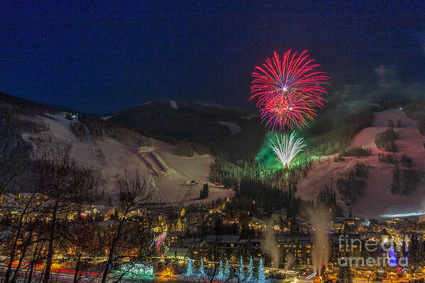 Fireworks Poster featuring the photograph Fire over Vail by Franz Zarda