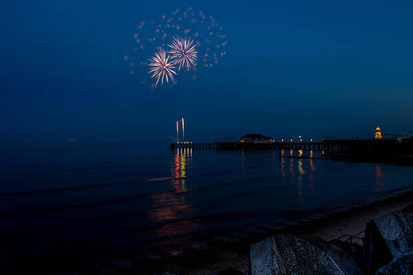 Fireworks Poster featuring the photograph Fireworks at Clacton by Andrew Lalchan