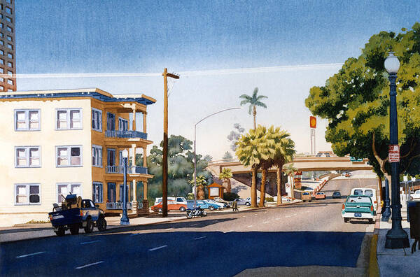 San Diego Poster featuring the painting First Avenue in San Diego by Mary Helmreich
