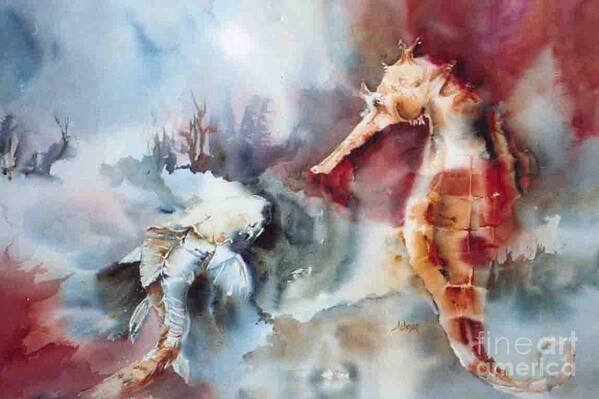 Wet On Wet Poster featuring the painting Fish and Sea Horse by Donna Acheson-Juillet