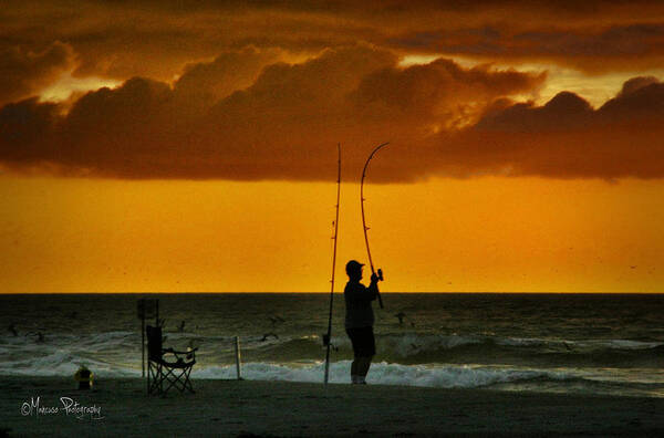 Fishing Poster featuring the photograph Fish On at Dawn by Phil Mancuso