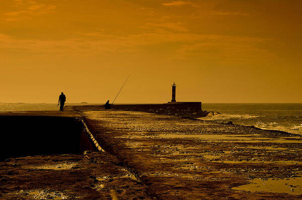 Fisherman Poster featuring the photograph Fishermen on Lighthouse by Paulo Goncalves