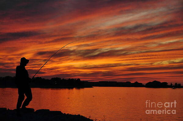Fisherman Poster featuring the photograph Fishing at Sunset No. One by Andrea Kollo