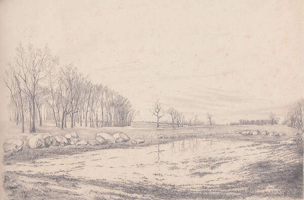 Farm Poster featuring the drawing Flooded Field by Robert Tracy