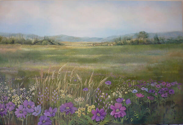 Landscape Poster featuring the painting Flower Field by Caroline Philp