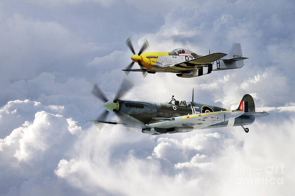 Supermarine Spitfire Poster featuring the digital art Flying Brothers by Airpower Art