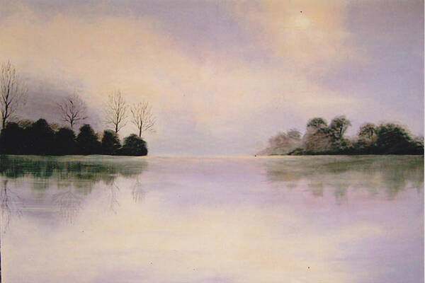 Foggy Poster featuring the painting Foggy lake by Inna Bredereck