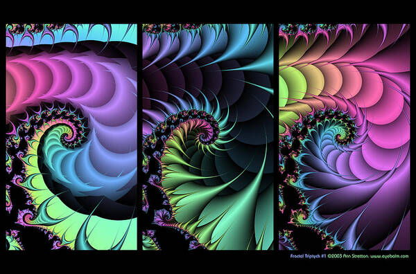 Pink Poster featuring the digital art Fractal Triptych 1 by Ann Stretton