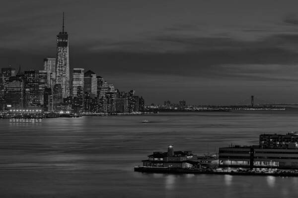 Freedom Tower Poster featuring the photograph Freedom Tower Sunset BW by Susan Candelario
