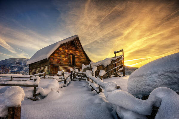 Steamboat Springs Poster featuring the photograph Fresh Snow at the Barn by David Soldano