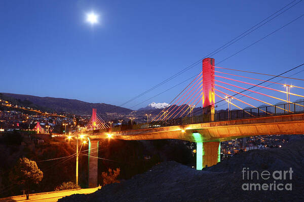 Bolivia Poster featuring the photograph Full Moon over Triple Bridges La Paz by James Brunker