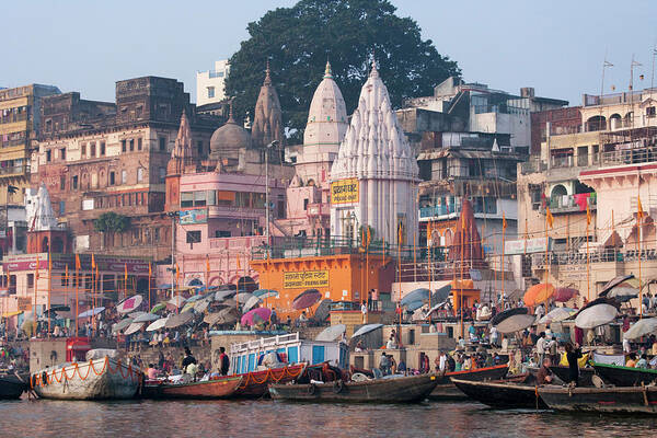 Architecture Poster featuring the photograph Ghats Along The Bank Of The Ganges by Keren Su