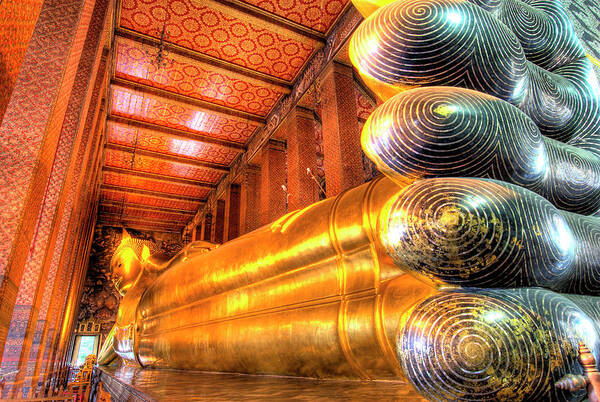 Architecture Poster featuring the photograph Giant Reclining Buddha Inside Temple by Jaynes Gallery