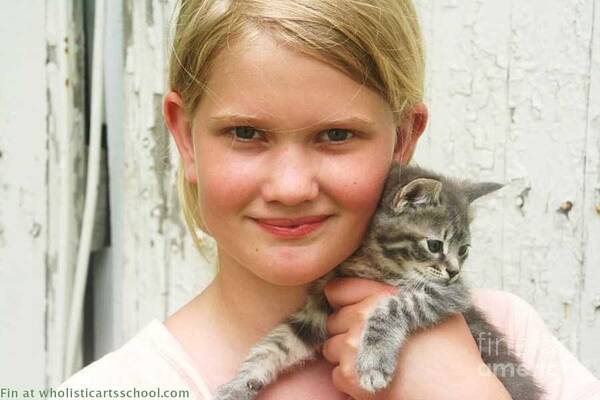 Girl With Kitten Foto Poster featuring the photograph Girl With Kitten by PainterArtist FIN