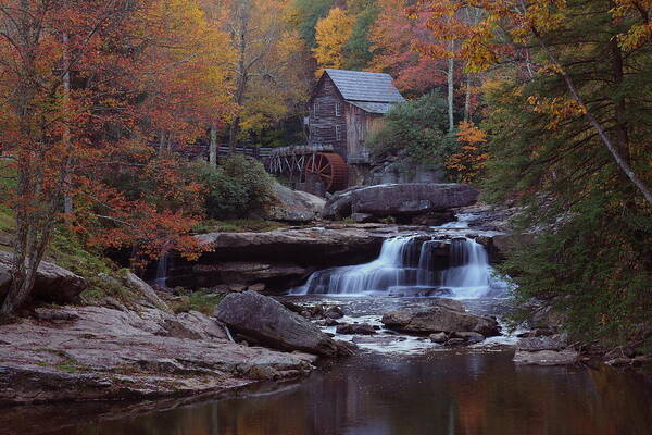 Glade Poster featuring the photograph Glade Creek Grist Mill in autumn by Jetson Nguyen