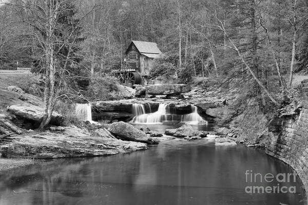 Glade Creek Black And White Poster featuring the photograph Glade Creek Grist Mill In Black And White by Adam Jewell