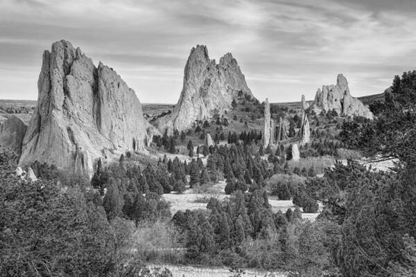 Garden Of The Gods Poster featuring the photograph Gods Colorado Garden In Black and White  by James BO Insogna