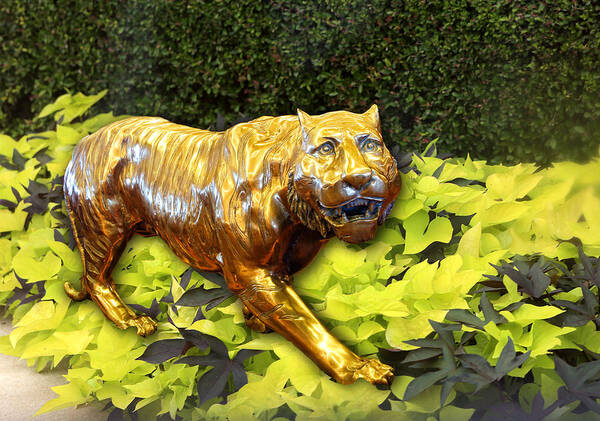 Art. Artistic Poster featuring the digital art Gold Tiger in Foliage by Linda Phelps