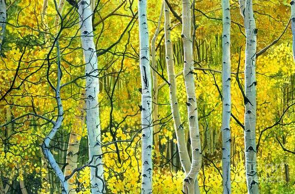 Watercolor Trees Poster featuring the painting Golden Aspens by Barbara Jewell