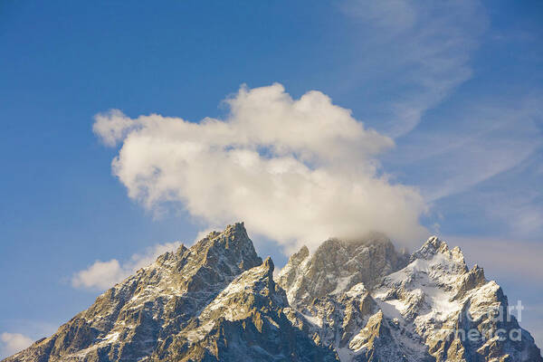 00431126 Poster featuring the photograph Grand Teton Peak And Cumulus Clouds by Yva Momatiuk and John Eastcott