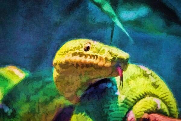 Snake Poster featuring the painting Green Tree Snake With Tongue by Tracie Schiebel