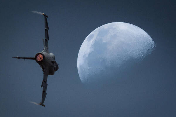 Jetfighter Poster featuring the photograph Gripen Moon by Paul Job
