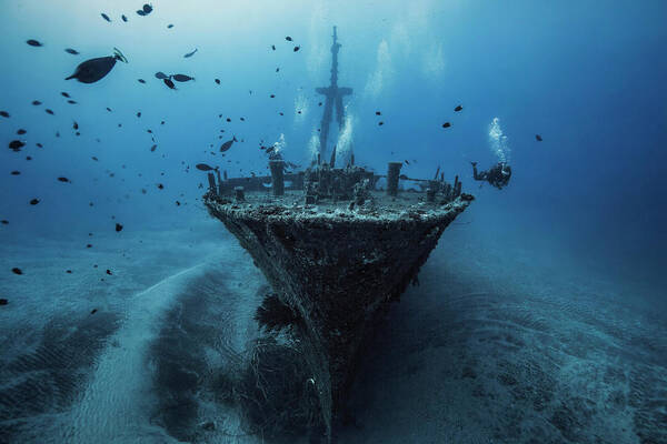 Underwater Poster featuring the photograph Hai Siang Wreck by Barathieu Gabriel