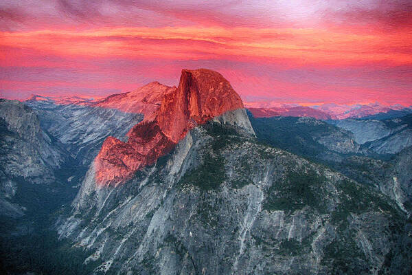 Sunset Poster featuring the painting Half Dome Sunset from Glacier Point by John Haldane