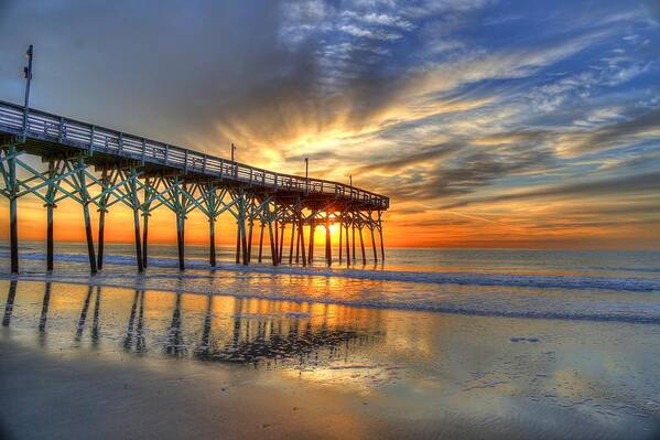 Sunrise Poster featuring the photograph Halo Pier Sunrise by Robbie Bischoff