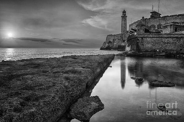 Cuba Poster featuring the photograph Havana sunset black and white by Jose Rey