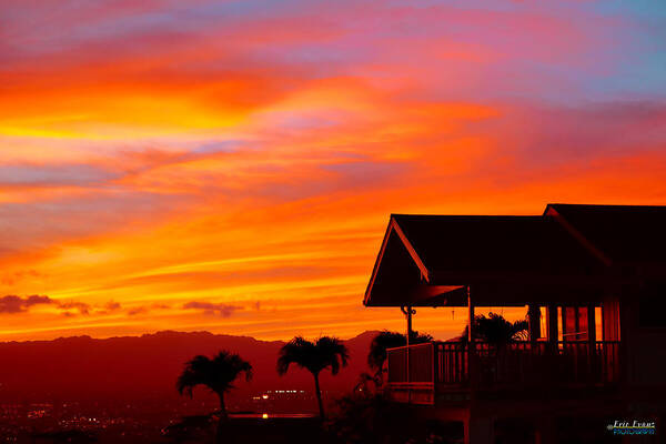 Oahu Sunset Poster featuring the photograph Hawaii Sunset behind the Waianae Mountain Range by Aloha Art