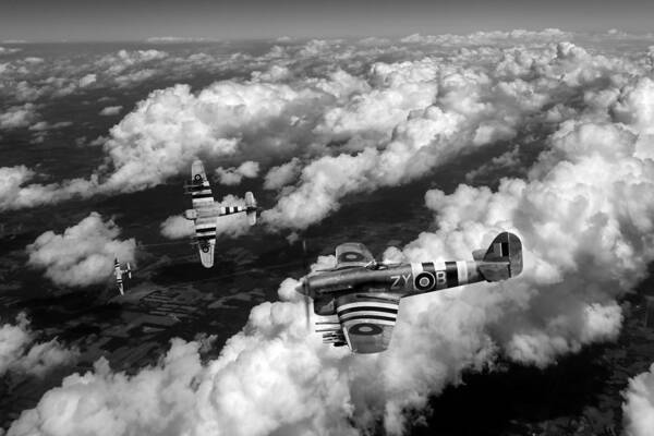 Hawker Typhoon Poster featuring the photograph Hawker Typhoons diving black and white version by Gary Eason