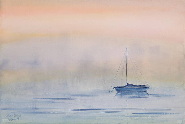Sailboat Poster featuring the painting Hazy Day Watercolor Painting by Michelle Constantine