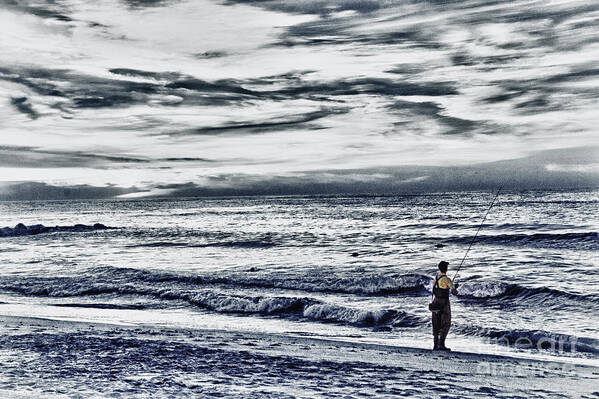 Hdr Poster featuring the photograph HDR Black White Color Effect Fisherman Beach Ocean Sea Seascape Landscape Photography Image Photo by Al Nolan