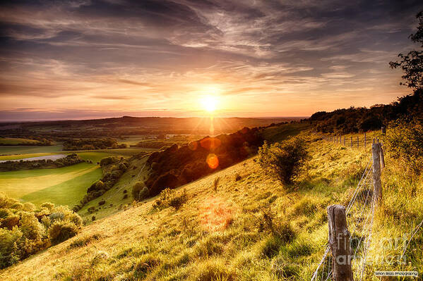 Landscape Poster featuring the photograph Hill fence sunset by Simon Bratt