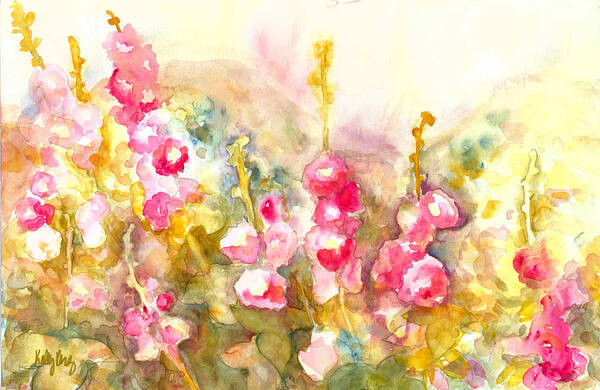 Hollyhocks Poster featuring the painting Hollyhocks by Kelly Perez