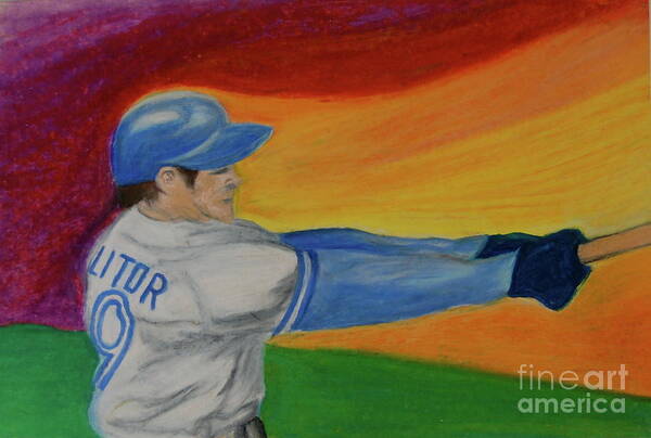 Baseball Poster featuring the drawing Home Run Swing Baseball Batter by First Star Art