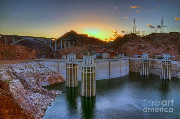 Hoover Dam Poster featuring the photograph Hoover Dam at Sunset by Eddie Yerkish