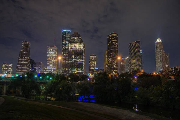 Houston Poster featuring the photograph Houston Skyline At Night by Todd Aaron