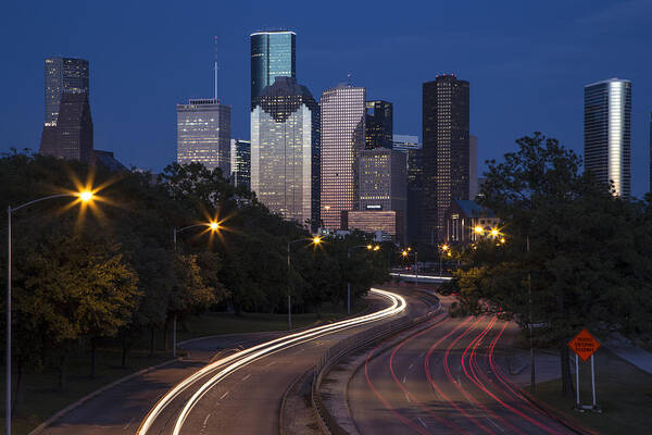 Houston Poster featuring the photograph Houston Skyline Long Exposure by John McGraw