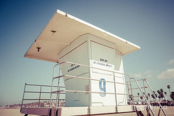 1950's Poster featuring the photograph Huntington Beach Lifeguard Tower Retro Photo by Paul Velgos