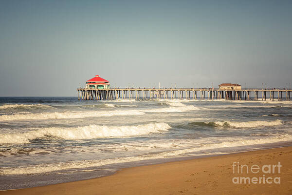 America Poster featuring the photograph Huntington Beach Pier Retro Toned Photo by Paul Velgos